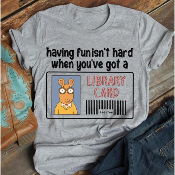 Tops - Having Fun Library Card Reading Book Retro Teacher Fan T-Shirt